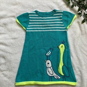 Gymboree 18-24M Teal Knit Dress Bird Embroidery GUC Toddler Girl